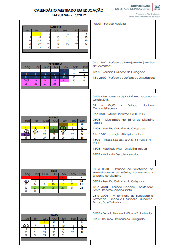 CALENDÁRIO MESTRADO EM EDU